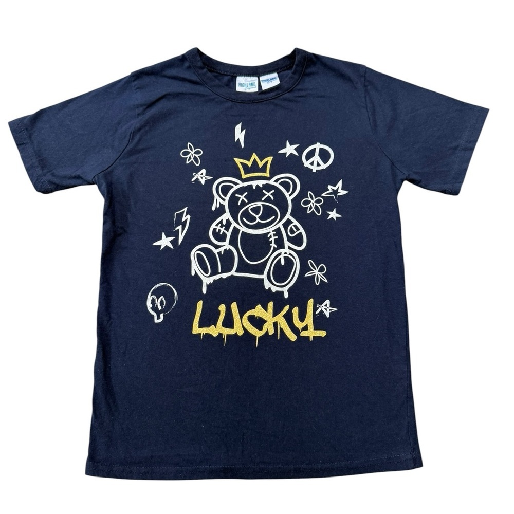 Unisex Navy 'Lucky' Teddy Graphic Tee size 10/12